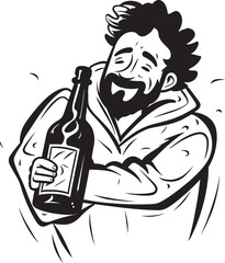 Drunken Devotion Vector Logo with Mans Affection for Alcohol Booze Bliss Vector Design with Drunken Man in Beverage Ecstasy