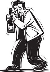 Inebriated Embrace Vector Logo with Drunken Man Wrapped Around Bottle Alcohol Adoration Vector Design with Drunken Mans Love for Bottle Icon