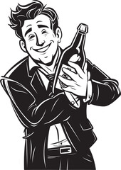 Drunken Embrace Vector Logo of a Man Hugging an Alcohol Bottle in Blissful Inebriation Booze Bond Vector Design Featuring a Drunken Man Affectionately Clinging to His Beloved Bottle