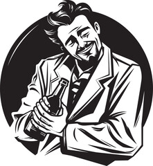 Intoxicated Affection Vector Graphics Showing a Drunken Mans Deep Love for His Liquor Bottle Tipsy Tenderness Vector Logo Illustrating the Tender Affection of a Drunken Man Holding onto His Booze Bot