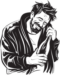 Booze Bond Vector Logo of a Drunken Man Affectionately Holding an Alcohol Bottle Sloshed Hug Vector Design of Drunken Man Embracing Alcohol Bottle Icon