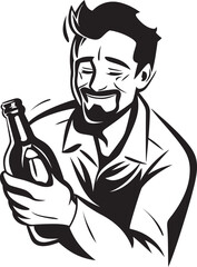 Booze Bliss Drunken Man in Beverage Heaven in Vector Logo Liquor Love Drunken Mans Adoration for Bottle in Vector Design