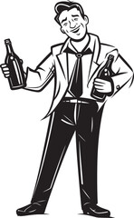 Intoxicated Embrace Vector Logo of a Drunken Man Affectionately Clutching an Alcohol Bottle Boozy Bond Vector Design with a Drunken Man Hugging an Alcohol Bottle Icon