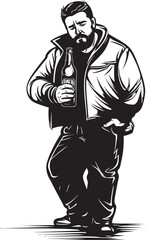 Sloshed Hug Vector Design with Drunken Man Embracing Alcohol Bottle Icon Liquor Love Drunken Man Vector Graphics with Embraced Alcohol Bottle