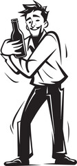 Booze Buddy Vector Logo with a Drunken Man Forming a Special Bond with His Alcohol Bottle IntoxiLove Vector Design Showing a Drunken Mans Love Affair with His Beloved Alcohol Bottle