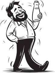 Tipsy Tenderness Drunken Man Vector Graphics Holding Onto a Booze Bottle with Affection Booze Buddy Vector Logo with a Drunken Man Forming a Special Bond with His Alcohol Bottle