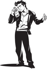 Liquor Love Vector Logo Showing a Drunken Man Professing Love to His Beloved Alcohol Bottle Alcoholic Affection Vector Design Illustrating a Drunken Mans Deep Affection for His Alcohol Bottle