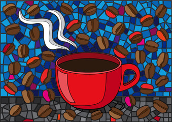 coffee cup and coffee beans moses stained glass illustration vector