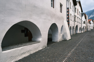 Ancient downcenter of Glorenza city in the South Tyrol region