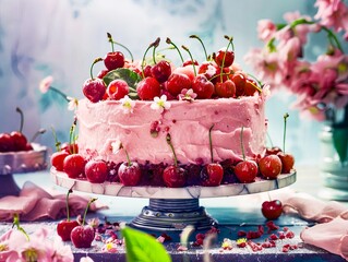 Cherry Cream Cake with Mascarpone - 764730621