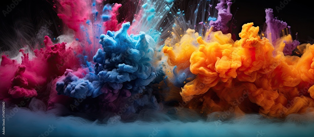 Aufkleber multiple swirls of vivid colored smoke in various shades of blue, yellow, and red creating a dynamic