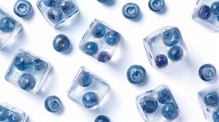 Obraz na płótnie Canvas ice cubes with blueberries on a white background , banner