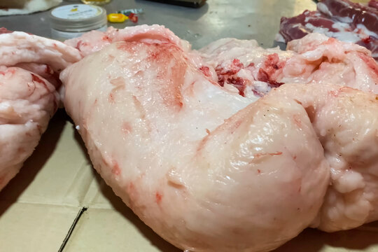 fat tail fat. Lamb fat tail fat on the counter Meat market.