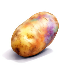 image of a potato with an artistic watercolour style, isolated white background, natural and appetising colours сreated with Generative Ai