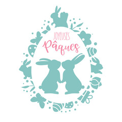 Carte de Joyeuses Pâques en français - Joyeuses Paques écrivent. Vecteur illustration avec calligraphie - turquoise
