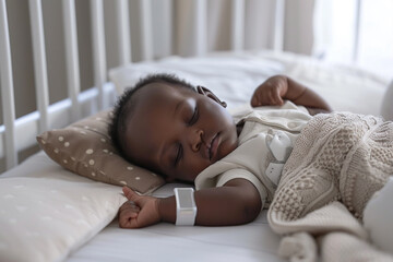 Baby sleeping with a wearable electronic device to monitor breathing and oxygen level  - 764737483