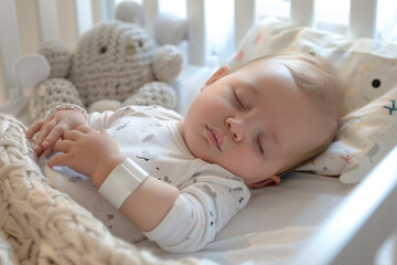 Baby sleeping with a wearable electronic device to monitor breathing and oxygen level  - 764738499