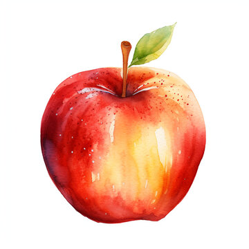 image of a apple with an artistic watercolour style, isolated white background, natural and appetising colours сreated with Generative Ai