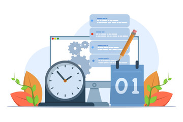 concept of time schedule, time management, deadline, planner, start-up, organization, time organization efficiency. Project team work schedule. Good business processes. time control plan.