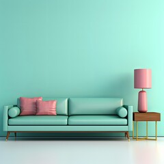 Turquoise armchair in front of a wooden wall