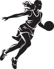 Fototapeta na wymiar Dunk Dexterity Vector Icon Depicting a Female Basketball Players Slam Dunk Court Commando Vector Logo and Design Featuring a Female Basketball Players Dunk