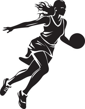 Dunk Dexterity Vector Icon Depicting a Female Basketball Players Slam Dunk Court Commando Vector Logo and Design Featuring a Female Basketball Players Dunk