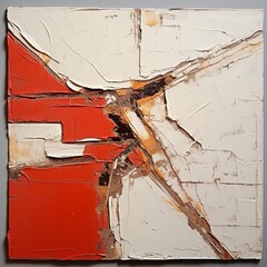 White and red painting, in the style of orange and beige, luxurious geometry, puzzle-like pieces