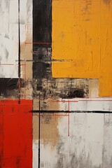 Yellow and red painting, in the style of orange and beige, luxurious geometry, puzzle-like pieces