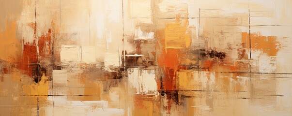 Yellow and red painting, in the style of orange and beige, luxurious geometry, puzzle-like pieces