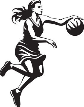 Hoop Huntress Vector Illustration of a Female Basketball Player Dunking Rim Rockstar Vector Logo and Design Showcasing a Female Basketball Players Slam Dunk