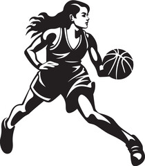 Slam Squad Queen Vector Icon Depicting a Female Basketball Player Dunking Basket Bombshell Vector Graphics Featuring a Female Basketball Players Dunk
