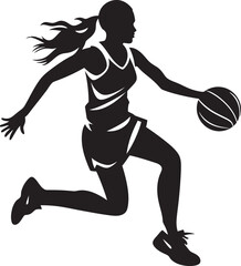 Basket Bombshell Vector Graphics Featuring a Female Basketball Players Dunk Dunk Diva Vector Logo and Design Showcasing a Female Basketball Player Dunking