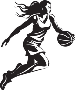 Dunk Diva Vector Logo and Design Showcasing a Female Basketball Player Dunking Rim Rebel Vector Illustration of a Female Basketball Player Making a Dunk
