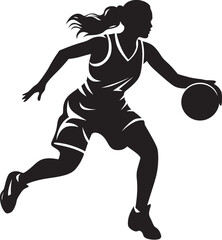 Rim Rocket Vector Logo and Design Featuring a Female Basketball Player Dunking Dunk Dynamo Vector Graphics of a Female Basketball Player Making a Dunk