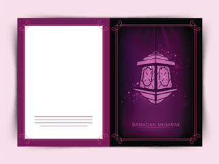 Beautiful greeting card design for Islamic holy month of prayers, Ramadan Kareem celebrations with hanging golden lanterns on shiny brown background.