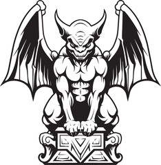 Gothic Guardian Vector Gargoyle Full Body Statue Logo and Design Winged Protector Gargoyle Full Body Statue Vector Icon and Graphics