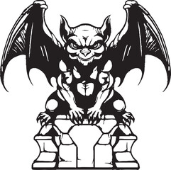 Stone Guardian Gargoyle Full Body Statue Vector Icon and Graphics Gothic Guardian Vector Gargoyle Full Body Statue Logo and Design