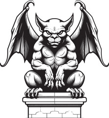 Ancient Sentinel Gargoyle Full Body Statue Vector Icon and Graphics Gothic Guardian Vector Gargoyle Full Body Statue Logo and Design