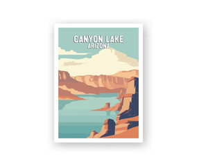 Naklejka na ściany i meble Canyon Lake, Arizona Illustration Art. Travel Poster Wall Art. Minimalist Vector art