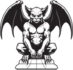 Sentinel of the Night Vector Graphics Depicting Gargoyle Full Body Statue Eternal Vigilance Gargoyle Full Body Statue Vector Logo and Design
