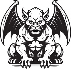 Mythical Warden Vector Illustration of Gargoyle Full Body Statue Carved Protector Vector Artwork Depicting Gargoyle Full Body Statue