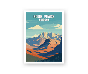 Four Peaks, Arizona Illustration Art. Travel Poster Wall Art. Minimalist Vector art