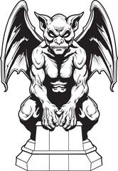Stone Guardian Gargoyle Full Body Statue Vector Icon and Graphics Gothic Guardian Vector Gargoyle Full Body Statue Logo and Design
