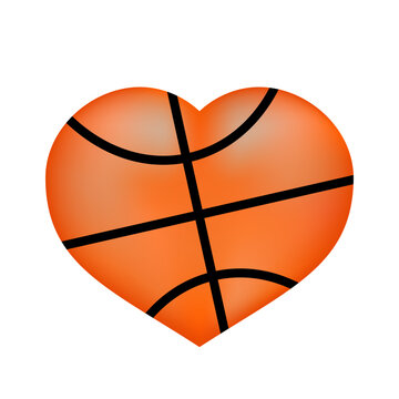 Basketball ball in shape of heart isolated on white. Sports vector illustration. Easy to edit design template poster, banner, flyer, sticker, shirt, etc.