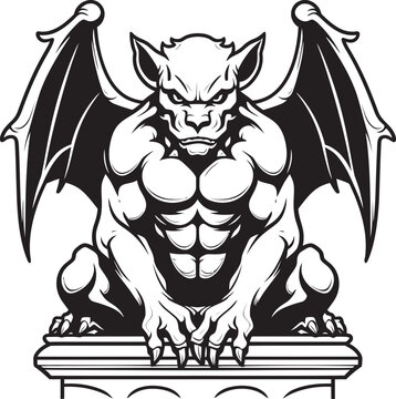 Ancient Sentinel Gargoyle Full Body Statue Vector Icon and Graphics Gothic Guardian Vector Logo Featuring Gargoyle Full Body Statue Design