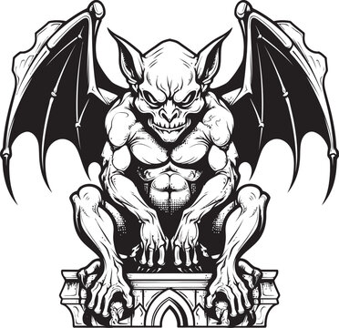 Gothic Guardian Vector Gargoyle Full Body Statue Logo and Design Winged Protector Gargoyle Full Body Statue Vector Icon and Graphics