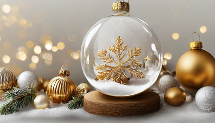 golden christmas balls on snow