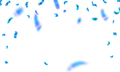 Blue tinsel, confetti fall from the sky on a transparent background. Holiday, birthday.