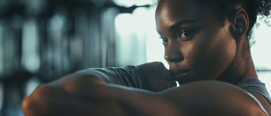 Determined female boxer in a powerful stance ready to conquer her next challenge.