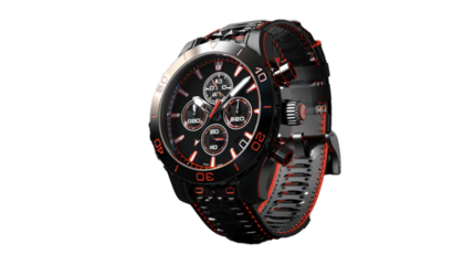 A sporty chronograph watch, its rugged design complemented by bold accents, ready to accompany you on any adventure